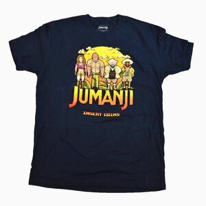 Box Lunch Jumanji Mens Arcade Game Start Screen 8-Bit Navy Blue Shirt New XL